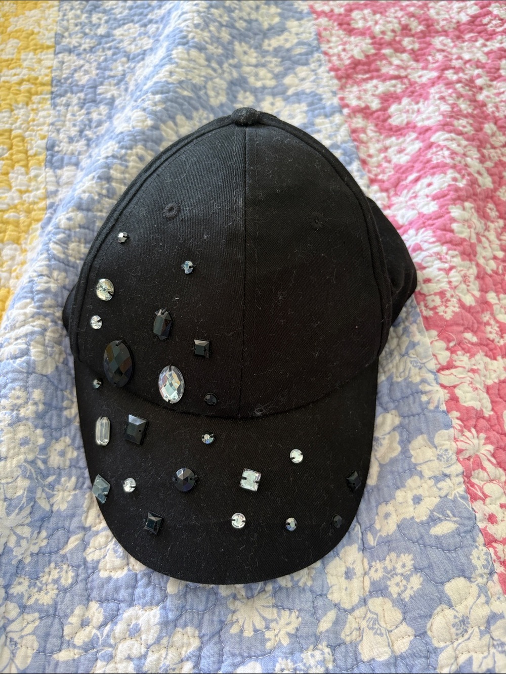 Black Rhinestone Embellished Baseball Cap